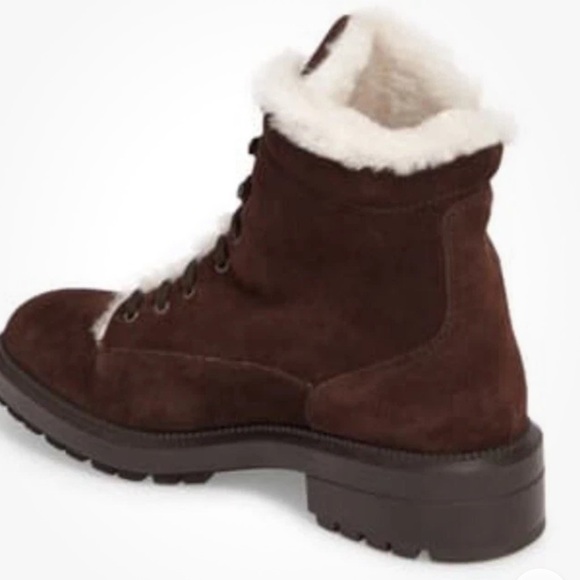 Aquatalia Lenore Hiker Boot Womens Size 7.5 Brown Fur Trim Winter Italy suede - Picture 3 of 9
